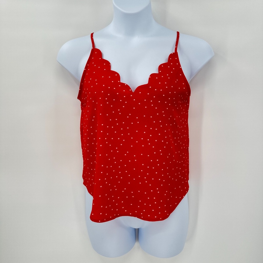 Y2K Red Polka Dot Scallop Cami Top Medium E&M Romantic Coquette Flirty‎